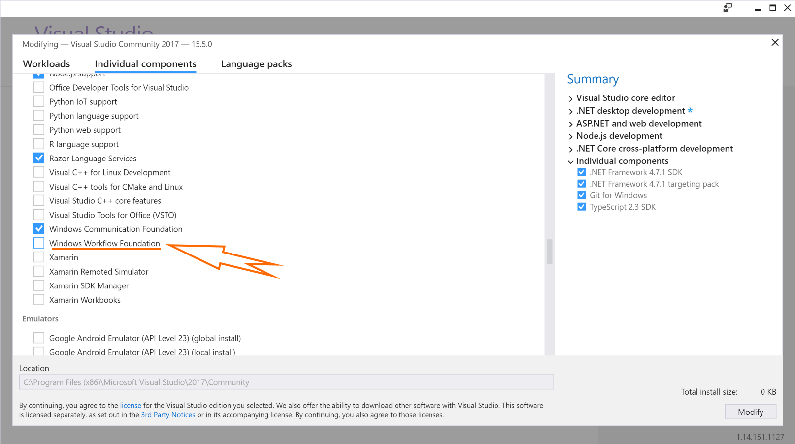 VS2017 installer