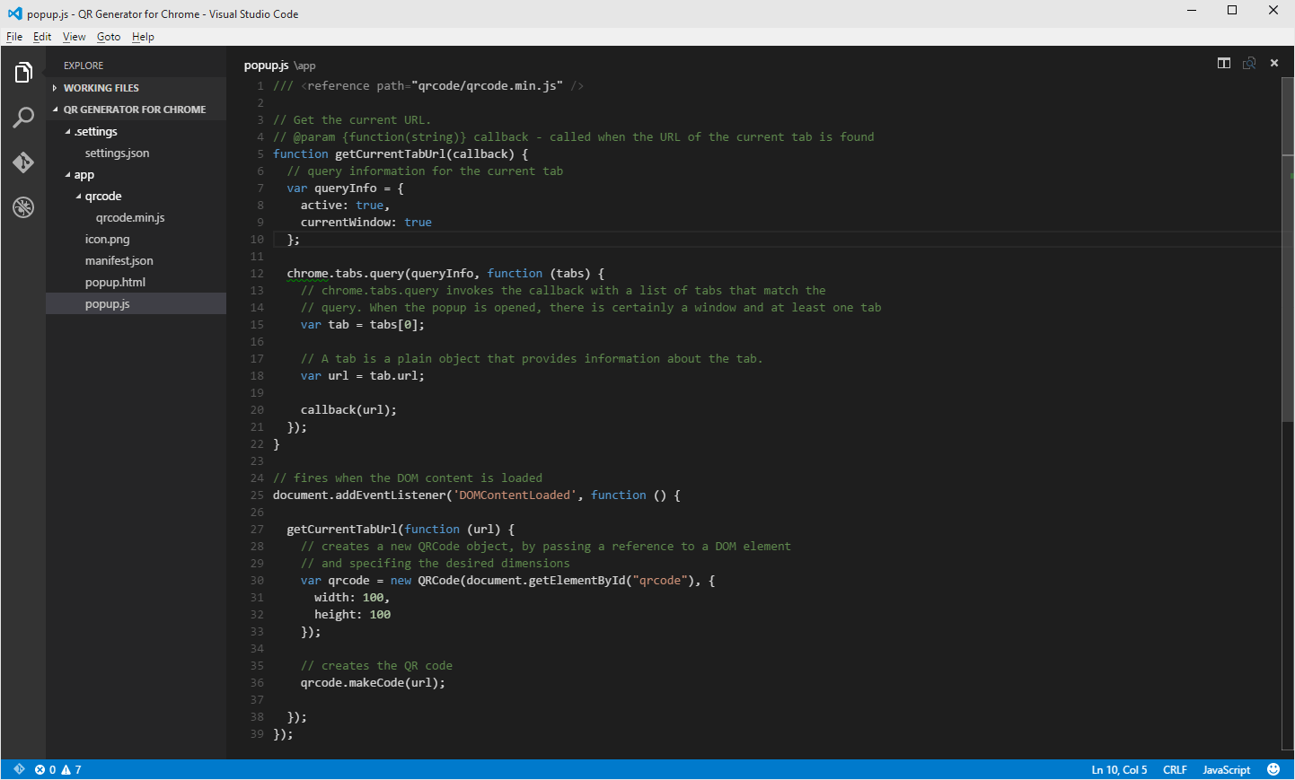 extension JavaScript code