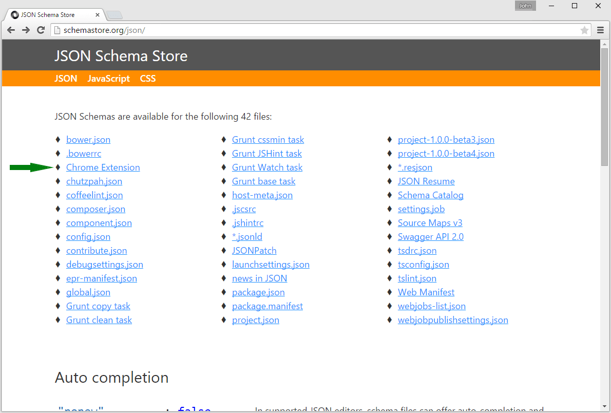 JSON Schema Store website